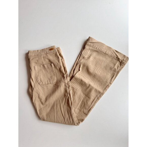 MASSIMO DUTTI Khaki Tan Cotton Twill Chino Wide Leg Flared Pants, Size 10 - Picture 5 of 15